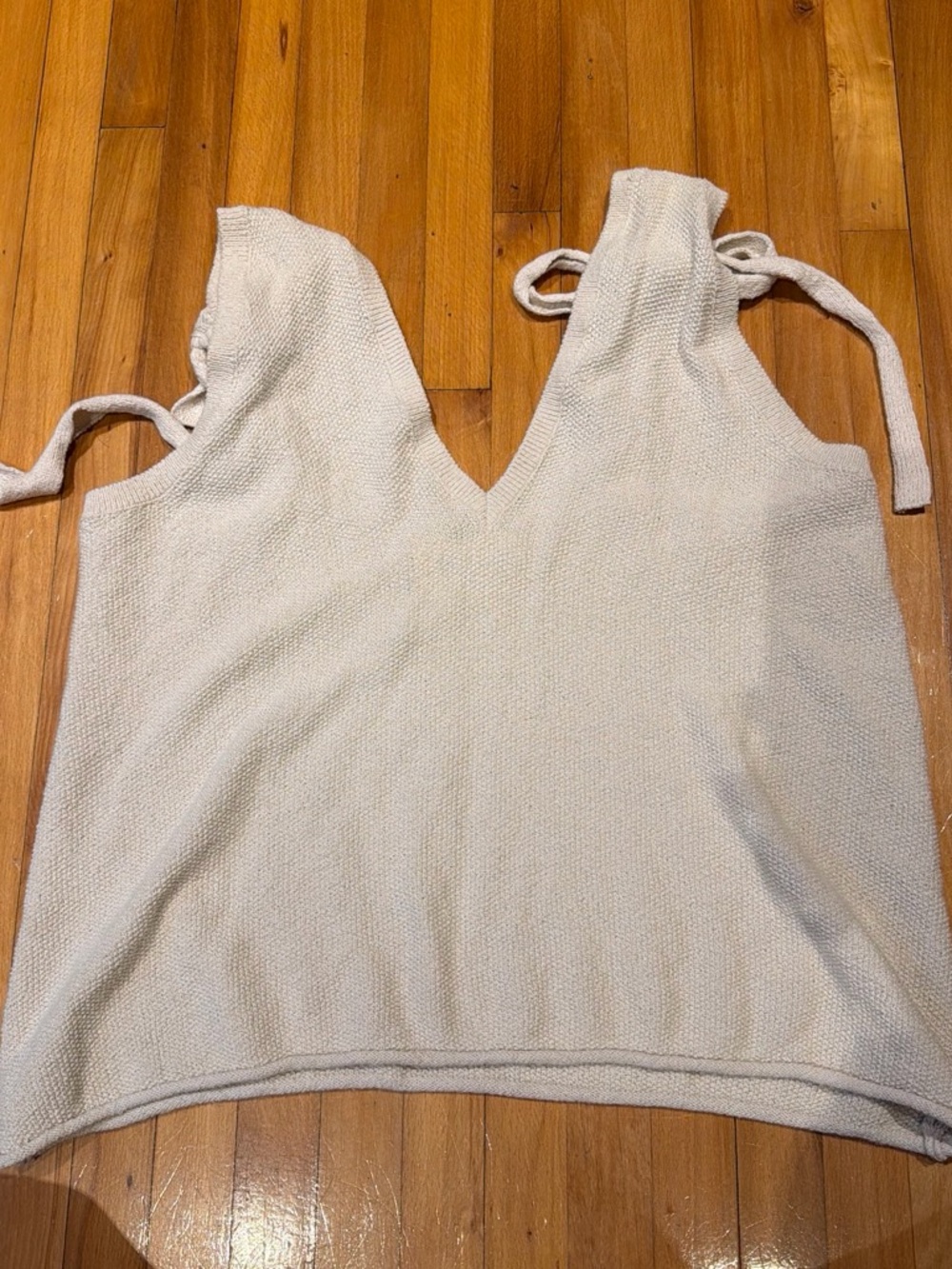 Tie-Shoulder V-Neck Knit Tank Top in Cream